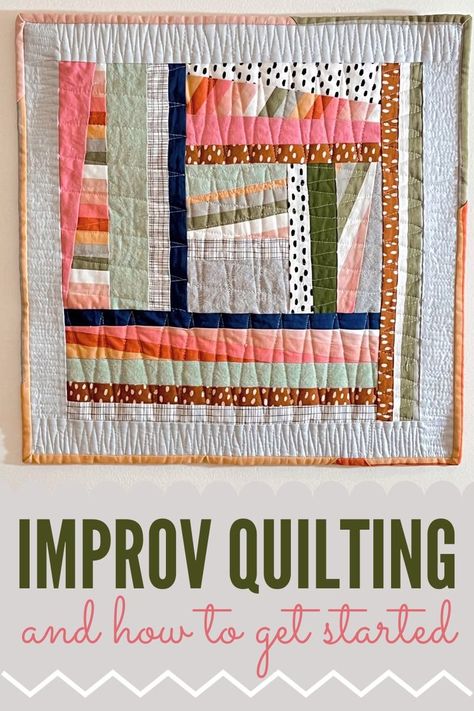 Modern Improv Scrap Quilt, Pink And Green Quilts, Quilting Styles, Sew Studio, Tiny Quilts, Abstract Quilts, Improv Quilt, Improv Quilts, Strip Piecing