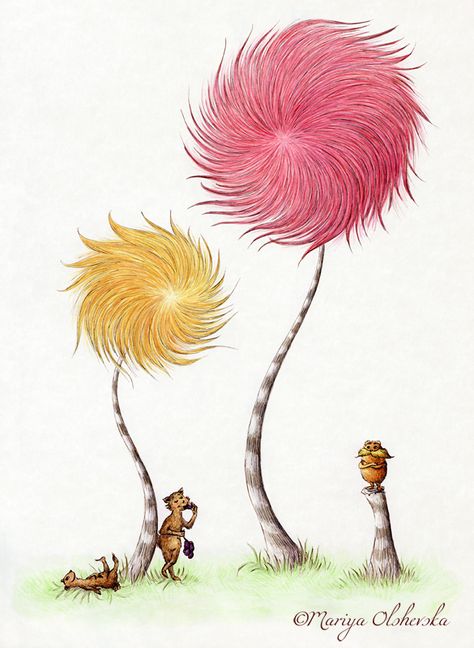 Truffula Trees by https://mariyaolshevska.deviantart.com on @DeviantArt Lorax Trees, Dr Seuss Art, Truffula Trees, Type Illustration, The Lorax, Tree Illustration, Tree Drawing, Tree Tattoo, Painting Art Projects