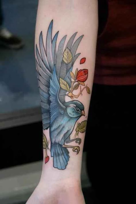 50 Insanely Gorgeous Nature Tattoos - BuzzFeed Mobile Bluebird Tattoo, Vogel Tattoo, Catrina Tattoo, Petit Tattoo, Tattoo Zeichnungen, Muster Tattoos, Blue Tattoo, Tattoo Feminina, Great Tattoos