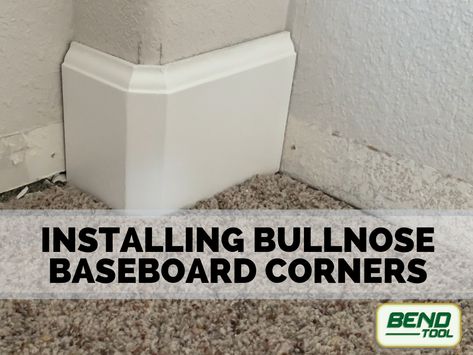 Round Corner Baseboard, Trimming Rounded Corners, Baseboards On Rounded Corners, Baseboards Bullnose Corners, Baseboard Corner Ideas, Bullnose Baseboard, Baseboard Corners, Bullnose Corners, Diy Baseboards