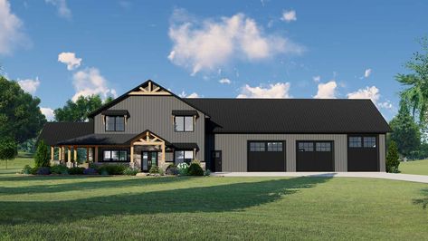 Barndominium House Plan - 3 Bedrooms, 2 Bath, 2765 Sq Ft Plan 104-224 Barndominium Ideas Floor Plans With Shop 2 Story, 2 Barndominiums Connected, Barndominium With Side Porch, Two Story Metal Building Homes, Minecraft Barndominium, Barndominium With Attached Garage, Barndominium With Large Shop, 4 Bed Barndominium With Shop, Barndominium Cost To Build