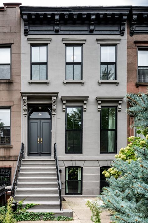 Brooklyn Row House, Nyc Brownstone, Brownstone Homes, Row House Design, Nyc Townhouse, Brooklyn House, Townhouse Exterior, Townhouse Interior, Apartment Exterior