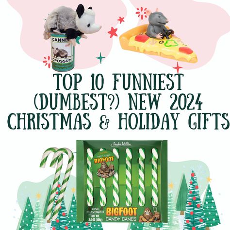 Get ready to laugh your stockings off with our Top 10 Funniest (Dumbest?) 2024 Christmas Gifts! From pine-flavored Bigfoot Candy Canes to a Racing Pizza Rat toy, these hilariously weird holiday gifts are perfect for anyone who loves quirky surprises. Think Carolina Reaper Cotton Candy, a Pickle Pen, and even a Canned Opossum! 🎁 Whether it’s gag gifts or odd stocking stuffers, these gems will make your holiday extra fun! #FunnyGifts #WeirdGifts #HolidayGagGifts #Christmas2024 #StockingStuffers Gag Christmas Gifts Hilarious, Funny Christmas Gifts For Friends, Weird Christmas Gifts, Gag Gifts Christmas Funny White Elephant, Funny Gift Basket Ideas, Funny Gift Baskets, Christmas Gag Gift Ideas, Fun Toys For Adults, Funny Christmas Gift Ideas