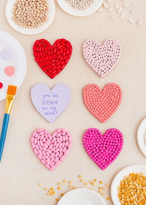 Mod Podge Valentine Crafts, Bean Art For Kids, Bean Mosaic Art, Valentines Kids Crafts, Bean Mosaic, Valentines Crafts For Kids, Valentines Art For Kids, Valentines Handmade, Bean Art