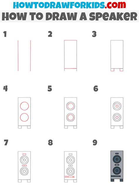 How To Draw A Camera Step By Step, Easy Drawing Sketches Pencil Step By Step, Speaker Drawing, Draw Objects, Computer Drawing, Coloring Supplies, Easy Drawings Sketches, Pencil And Paper, Cute Easy Drawings