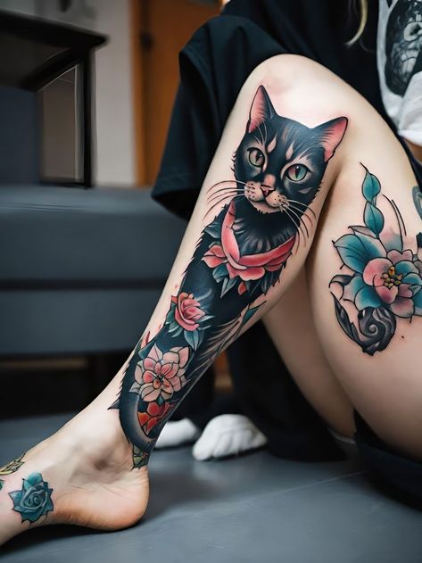 A Cat Tattoo, Simple Cat Tattoo, Cat Portrait Tattoos, Cat Tattoo Design, Realistic Portrait, Tattoos For Lovers, Cat Tattoos, Cat Tattoo Designs, Tattoo Cat