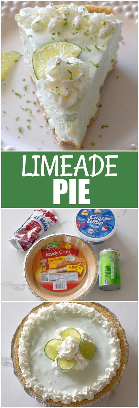 Limeade Pie - a chilled tart flavored pie made with only 4 ingredients. #limeade #pie Limeade Pie, Cool Whip Pies, Refrigerated Desserts, The Girl Who Ate Everything, Favorite Pie Recipes, Best Pie, Cakes Recipes, Favorite Pie, Perfect Pies