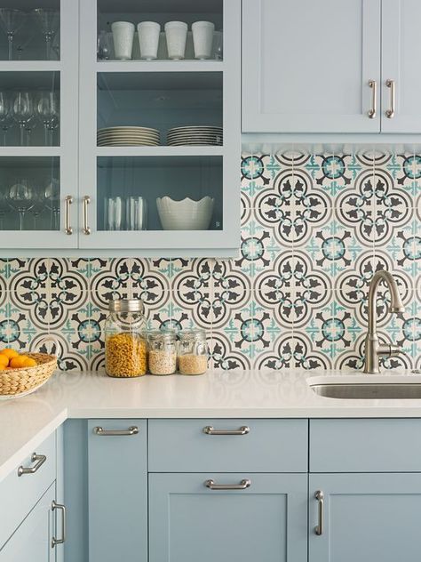 kitchen backsplash ideas south africa Kitchen Backsplash Ideas Farmhouse, Cement Tile Backsplash, Backsplash White, Trendy Kitchen Backsplash, Kabinet Dapur, Fresh Kitchen, Backsplash Tiles, Blue Cabinets, Kitchen Wall Tiles