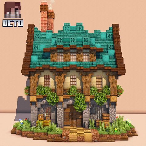 Small Building Minecraft, Minecraft Spruce Forest House, Minecraft Druid House, Small Minecraft Tower, Medival Minecraft Buildings, Midevil Minecraft Build, Cottage House Minecraft, Minecraft Blueprint, Minecraft Medieval Village