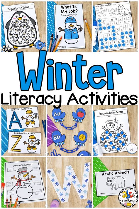 Preschool Winter Literacy, Winter Theme Kindergarten, Winter Reading Activities, Literacy Night Activities, Winter Themed Activities, Christmas Literacy Activities, Winter Literacy Activities, Winter Literacy Centers, Winter Writing Activities