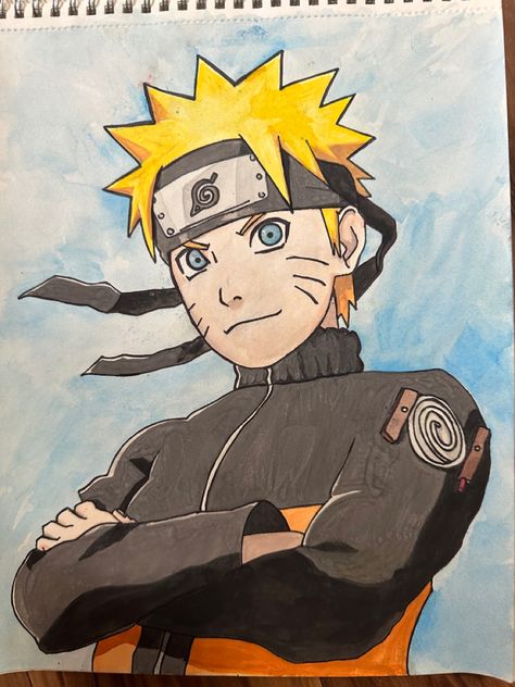 Naruto Watercolor, Book Art Painting, Arms Crossed Pose, Naruto Uzumaki Fanart, Sketch Book Art, Watercolor Painting Easy, Anime Drawings For Beginners, Leaf Village, Manga Watercolor