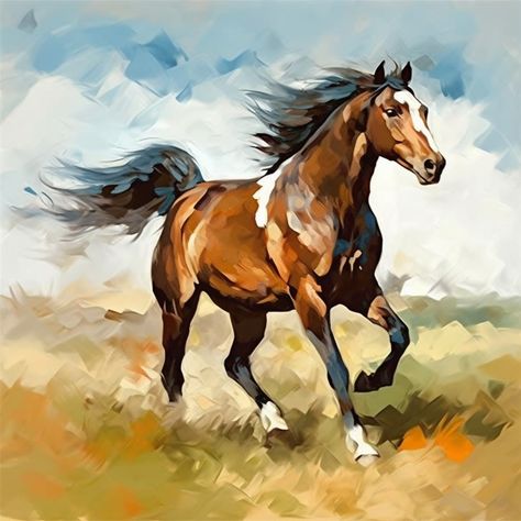 A horse gallops on the grassland Horse Oil Painting, Horse Galloping, Oil Painting, Horses, Animals