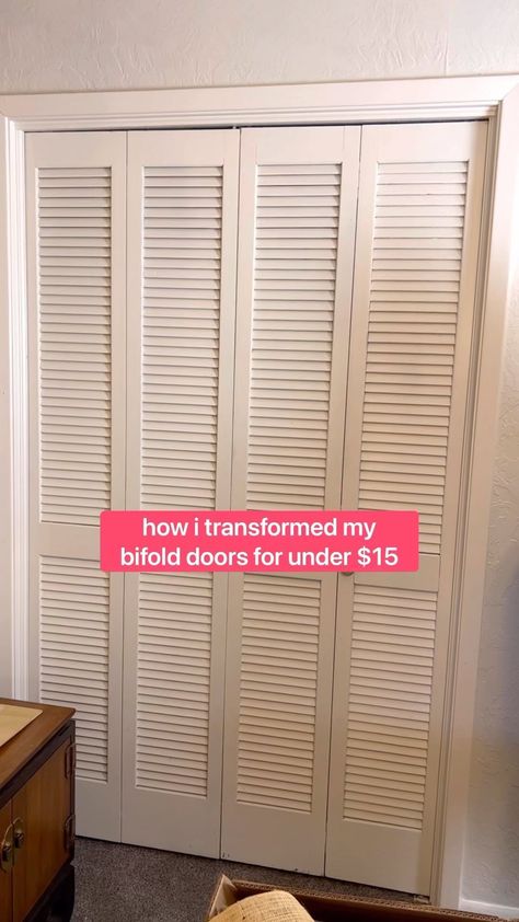 How To Turn Bifold Doors Into Sliding Doors, Extra Wide Closet Doors, Renter Friendly Bifold Door Makeover, Black Folding Closet Doors, Mirror Bifold Door Makeover, Kids Closet Door Alternative, Wallpaper On Bifold Doors, Diy Closet Door Upgrade, Closet Door Diy Curtain