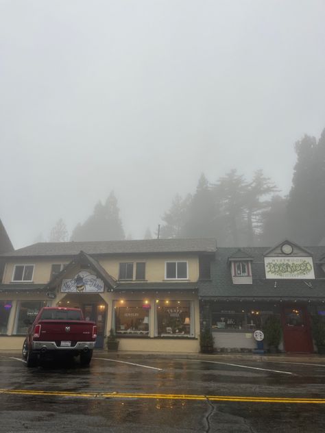 Crestline forest town village thrift store foggy cold rainy aesthetic Small Town Cabin Aesthetic, Rich Small Town Aesthetic, Winter Small Town Aesthetic, Foggy Small Town Aesthetic, Rainy Small Town Aesthetic, Small Town Oregon, Small Rural Town Aesthetic, Small Rainy Town, Gloomy Town Aesthetic