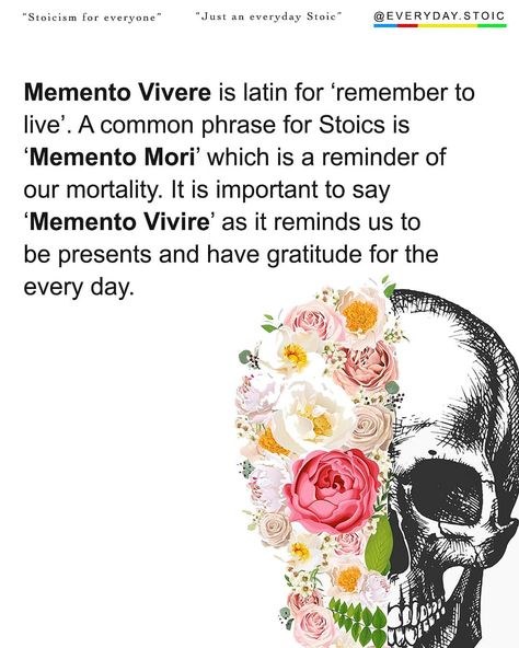 Everyday Stoic on Instagram: “Memento Mori or Memento Vivere, what do you prefer? . I've noticed a mistake in my text, you can point it out if you like. .…” Memento Mori Tattoo Meaning, Momento Vivere Momento Mori Tattoo, Momento Mori Tattoo For Women, Memento Vivere Tattoo Ideas, Memento Mori Memento Vivere Tattoo, Momento Mori Memento Vivere Tattoo, Memento Mori Memento Vivere Tattoo Ideas, Momento Vivere Tattoo, Memento Mori Meaning