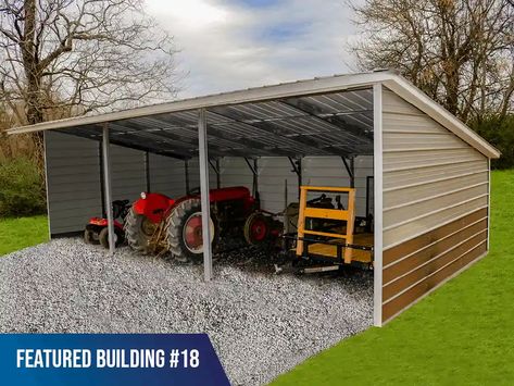 Tractor Shed Ideas, Custom Metal Buildings, Loafing Shed, Carport Sheds, Farm Shed, Run In Shed, Metal Carports, Metal Storage Sheds, Carport Designs