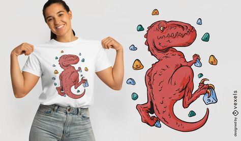 T-rex indoor rock climbing t-shirt design Dinosaur Rock, Climbing Shirt, Shirt Advertisement, Indoor Rock Climbing, T Shirt Design Vector, T Rex Dinosaur, Illustration Style, Streetwear Tshirt, Design Aesthetic