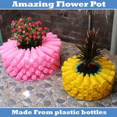 Gravel Landscaping, Plastic Bottle Art, نباتات منزلية, Garden Decor Projects, Diy Flower Pots, Bottle Garden, Garden Crafts Diy, Diy Bottle Crafts, How To Make Paper Flowers