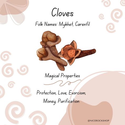 Cloves Protection Spell, Clove Witchcraft, Cloves Meaning Witchcraft, Cloves Magick, Clove Herb Magic, Clove Magical Properties, Magical Properties Of Cloves, Magical Properties Of Allspice, Herbal Tea Recipes Homemade