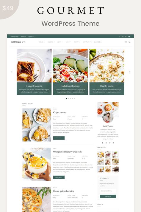 Gourmet - WordPress Theme & WooCommerce Theme Recipes With Ingredients, Blog Wordpress, Recipe Blog, Recipe Card, Latest Recipe, Healthy Side Dishes, Food Themes, Breakfast Lunch Dinner, Yummy Sides