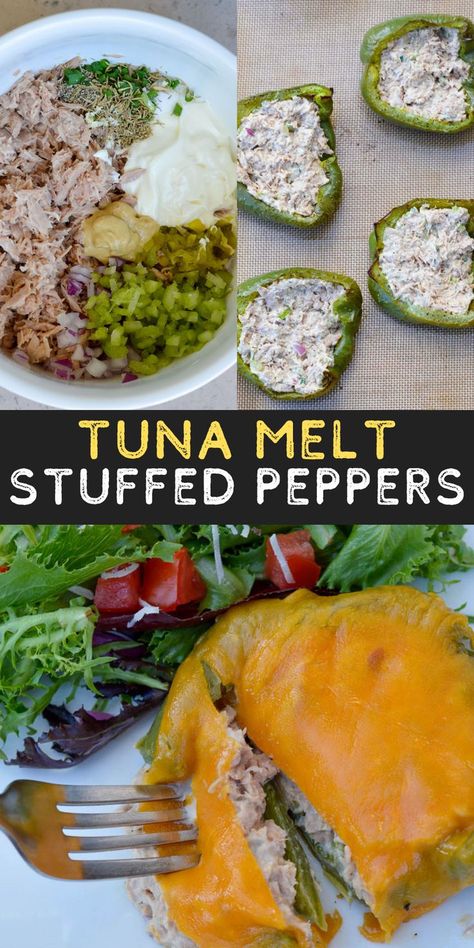 These Tuna Melt Stuffed Peppers are the perfect healthy lunch or keto snack! A serving contains 27 grams of protein and is under 6 net carbs! Tuna Stuffed Peppers, Keto Tuna, Southern Side Dishes, Stuffed Peppers Recipe, Tuna Melt, Tuna Melts, Keto Snack, Peppers Recipes, Net Carbs