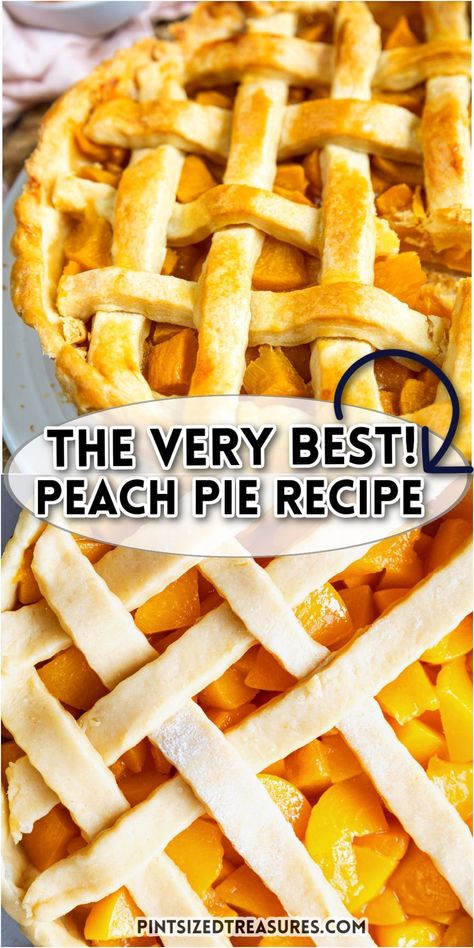 Treat yourself to homemade peach pie by Pint-sized Treasures! Our simple recipe offers a delightful, sweet treat with fresh peaches and a flaky homemade crust. This dessert pays heartfelt homage to Grandma's beloved recipes. Best Peach Pie, Homemade Peach Pie, Creative Pie Crust, Creative Pies, Peach Pie Recipe, Peach Pie Recipes, Fresh Peaches, Flaky Pie Crust, Peach Pie