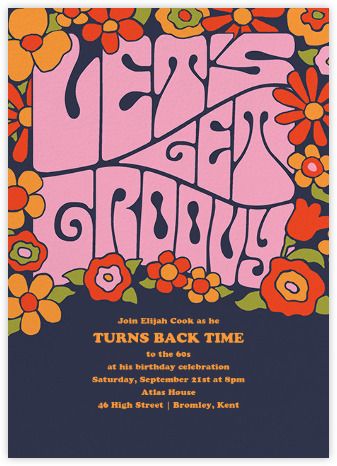 Lets Get Groovy Invitation, 60s Invitation Design, 60s Party Invitation, 70s Party Invite, 70s Invitation Design, 60s Invitation, 70s Party Invitations, 1970s Fonts, 70s Birthday Invitation