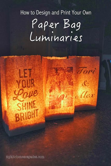 Make your own luminaries with this tutorial. Print them on paper bags from your printer at home and perfect for a party or wedding decor Paper Luminaries, Paper Bag Lanterns, Luminary Diy, Luminaries Bags, Relay For Life, Wedding Activities, Unique Diy Gifts, Paper Bags, Primitive Decorating