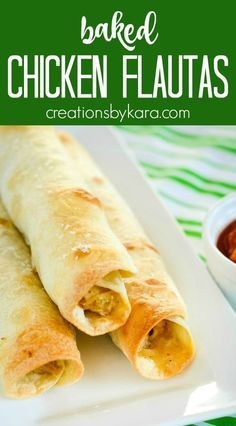 Baked Flautas Recipe, Baked Chicken Flautas, Chicken Flautas Recipe, Baked Flautas, Flautas Recipe, Creamy Cheesy Chicken, Chicken Flautas, Easy Baked Chicken, Yummy Chicken Recipes