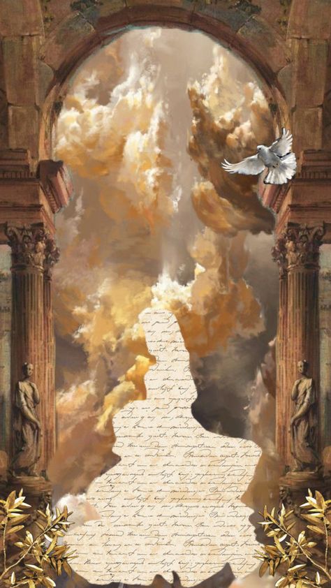 #gold #beauty #vintage #vibes #wallpaper #books #art #doves #writing #heavenly Heavenly Aesthetic Wallpaper, Gold Heaven Aesthetic, Dove Phone Wallpaper, Knight Moodboard, Golden Angelic Aesthetic, Angel Gold Aesthetic, Galacta Knight, Heaven Aesthetic, Heaven Wallpaper