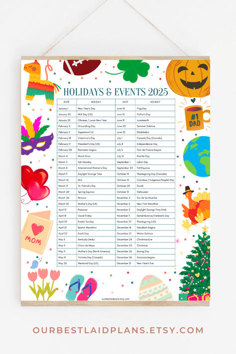 holiday list 2025 printable digital download List Of Holidays, Closed For Holidays, Holiday Dates, Printable Calendars, Holiday List, 2025 Calendar, Holiday Calendar, New Year New Me, Calendar Printable