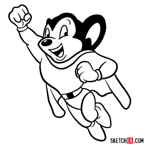 How to draw Mighty Mouse - Step by step drawing tutorials Mighty Mouse Tattoo, Mouse Outline Tattoo, Cute Mouse Tattoo Ideas, Mighty Mouse Drawings, Mickey Mouse Sketch Tattoo, Mighty Mouse Cartoon, Old Mickey Mouse Tattoo, Star Wars Silhouette, Simple Butterfly Tattoo