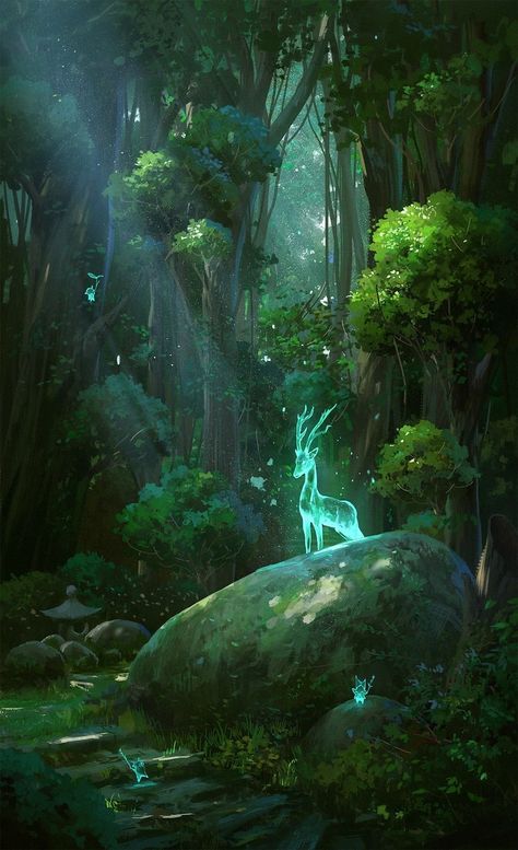 الفن الرقمي, Forest Spirit, Magic Forest, Fantasy Forest, Pretty Landscapes, Fantasy Places, Forest Art, Green Forest, Wow Art