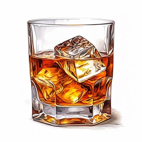 Photo a drawing of a glass of whiskey wi... | Premium Photo #Freepik #photo #wiskey #whisky-glass #bourbon #whiskey-glass Scrapbooking Technique, How To Make Whiskey, Whiskey Ice Cubes, Whiskey Ice, Orange Home Decor, Orange House, Watercolor Walls, Watercolor Wall Art, Art Clipart