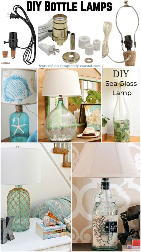 Beach Lamp Shades, Diy Wine Bottle Lamp, Beach Lamps Diy, Rock Lamp Diy, Beach Lamps Coastal Style, Diy Coastal Lamp, Bottle Lamps Diy, Diy Table Lamps, Diy Table Lamp Ideas