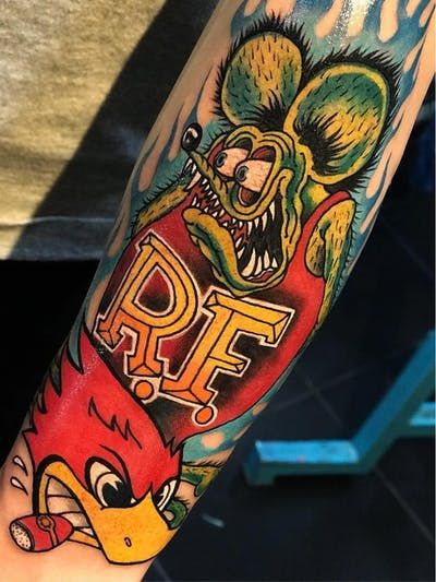 Tattoo uploaded by Tattoodo | Rat Fink tattoo by Gogh Gogh #GoghGogh #RatFinktattoos #RatFinktattoo #RatFink #color #KustomKulture #rockabilly #hotrod #hotrodtattoo | 970090 | Tattoodo Rat Fink Tattoo, Rat Fink, Ruby, Color