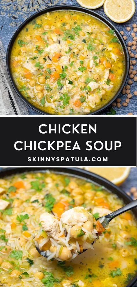 Chicken Chickpea Soup Chicken Chickpea Soup Recipes, Soup Recipes With Chickpeas, Chicken Chickpea Soup, Chicken Chickpea Recipes, Chic Pea Soup, Soup Recipes Easy Chicken, Chickpea Soup Recipes, Skinnytaste Soup, Crockpot Chicken Soup