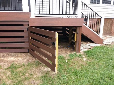 No Sag, 2x4 framed, Composite faced, Gate. Deck Skirting, Patio Deck Designs, Under Decks, Deck Designs Backyard, Casa Exterior, Decks Backyard, Diy Deck, Home Porch, Garage Gym