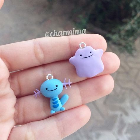 Ditto and Wooper polymer clay charms 💜 such cute and derpy pokemon Derpy Pokemon, Pokemon Clay, Pokemon Ditto, Clay Pokemon, Polymer Clay Kunst, Pokemon Craft, Polymer Clay Kawaii, Clay Keychain, Clay Magnets