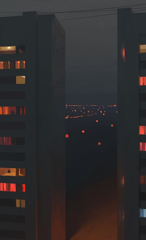 Windows, Andrey Surnov on ArtStation at https://www.artstation.com/artwork/WXLq3 In The Dark, At Night, Red