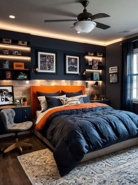 Teenager Boy Bedroom Furniture, Teen Boys Bedrooms Ideas, One Blue Wall Bedroom, Boys Bedrooms Ideas Teenagers, Bedroom Ideas For 8 Year Boy, Teen Bedroom Decor For Boys, Bedrooms For Teenage Boys, Teen Rooms Boys, Rustic Boys Bedroom Ideas