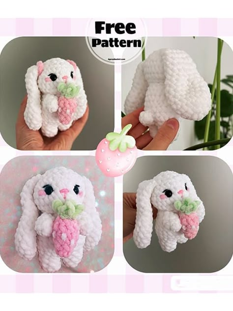 Free Crochet Bunny Pattern, Free Bunny Crochet Pattern, Bunny Crochet Pattern Free, Plush Bunny Pattern, Crochet Bunny Patterns, Crochet Rabbit Free Pattern, Bunny Amigurumi Free Pattern, Bunny Strawberry, Valentine Crochet