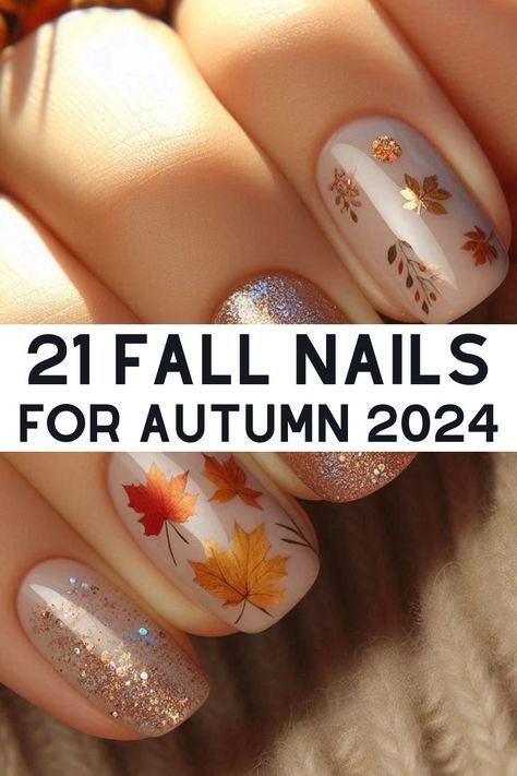 Discover a world of creativity with our stunning nail art designs! ✨ Ready to elevate your nail game? Explore the link today! 🌟 🔥🎉 #NailTrends #FallNailTrends #NailArt Simple Fall Nail Designs Leaves, Short Fall Leaves Nails, Fall Leaves Nails 2023, Nail Leaves Designs, Fall Nail Leaf Design, Diy Thanksgiving Nails Easy, Mail Designs Fall, Autumn Leaves Nail Art, Fall Nail Designs With Leaves