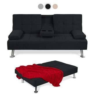 Best Choice Products Modern Linen Convertible Futon Sofa Bed W/ Removable Armrests, Metal Legs, 2 Cupholders : Target