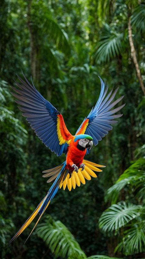 Macaw in flight by Brandy Versoulen - Playground Blue Spix Macaw, Macaw Flying, Bird Woman, Macaw Bird, Jungle Birds, Embroidery Hoop Art Diy, Rainforest Animals, Bird In Flight, Birds Parrots