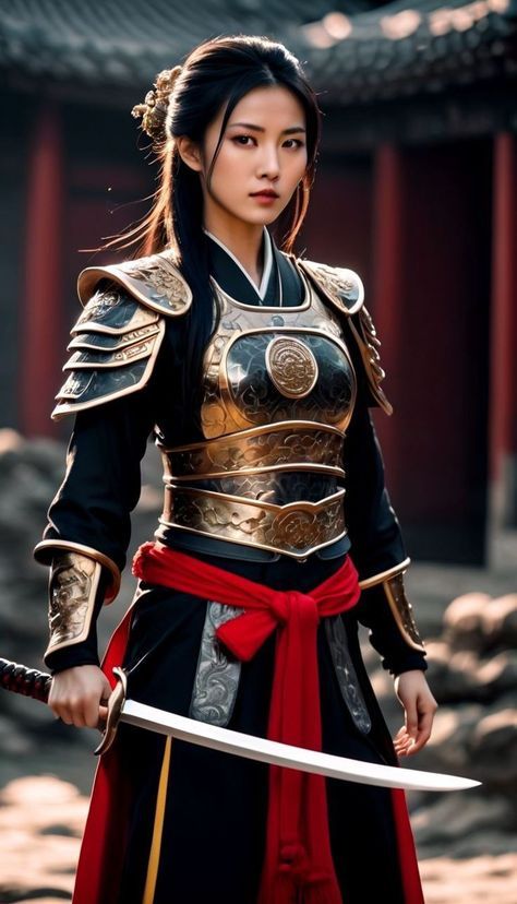 Japanese Warrior Woman, Chinese Female Warrior, Female Samurai Character Art, Dnd Samurai, Asian Armor, Samurai Woman, Asian Warrior, Kapten Marvel, Female Samurai