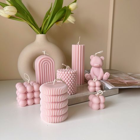 Pink Pillar Candles, Arch Candle, Pastel Candle, Pink Candle, Rainbow Candle, Spring Candles, Pink Room Decor, Candles Handmade, Cute Candles