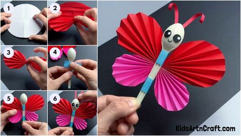 Popsicle Stick Butterfly, Butterfly Crafts For Kids, Butterfly Art And Craft, How To Make Butterfly, Butterfly Craft, Easy Art Projects, Paper Butterflies, Paper Butterfly, Easy Activities