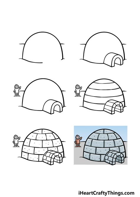 Igloo Drawing, Draw Bricks, How To Draw Snow, Snow Ideas, Easy Cartoon Drawings, Winter Illustration, Doll Diy Crafts, Crayon Art, Arctic Animals