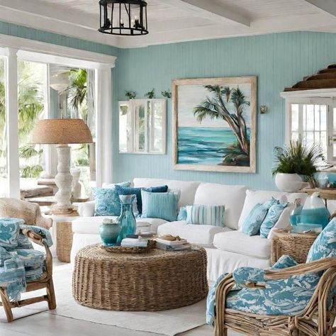 Beach Interior Design Coastal Style, Small Beach House Interior, Florida Home Decor, Deco Marine, Coastal Decorating Living Room, Beach House Living Room, Beachy Room, Beach House Interior Design, Coastal Living Rooms